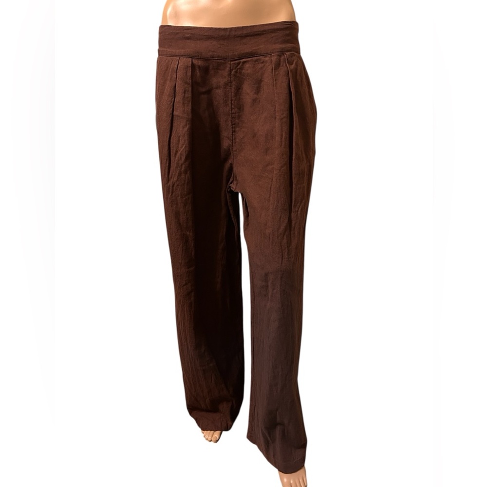 Abercrombie & Fitch Women Linen Blend Ultra Wide Leg Pull On Pant Brown Boho SzM - Picture 2 of 11